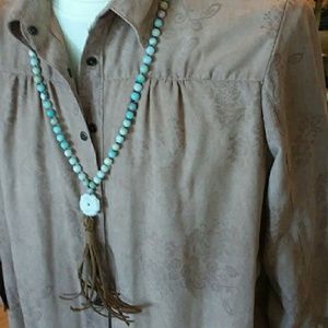 Amazonite Aquas. Knotted gem stone tassel necklace